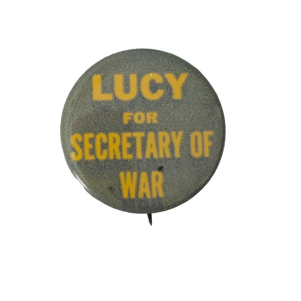 Vintage 1960s Lucy For Secretary Of War Pinback Button Peanuts Anti-War Hippie